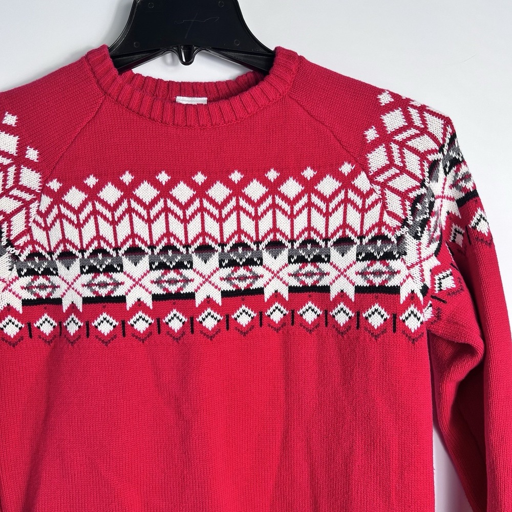 Hanna Andersson Fair‎ Isle Sweater Kids US 12 Red Nordic Holiday Cotton Knit VGC